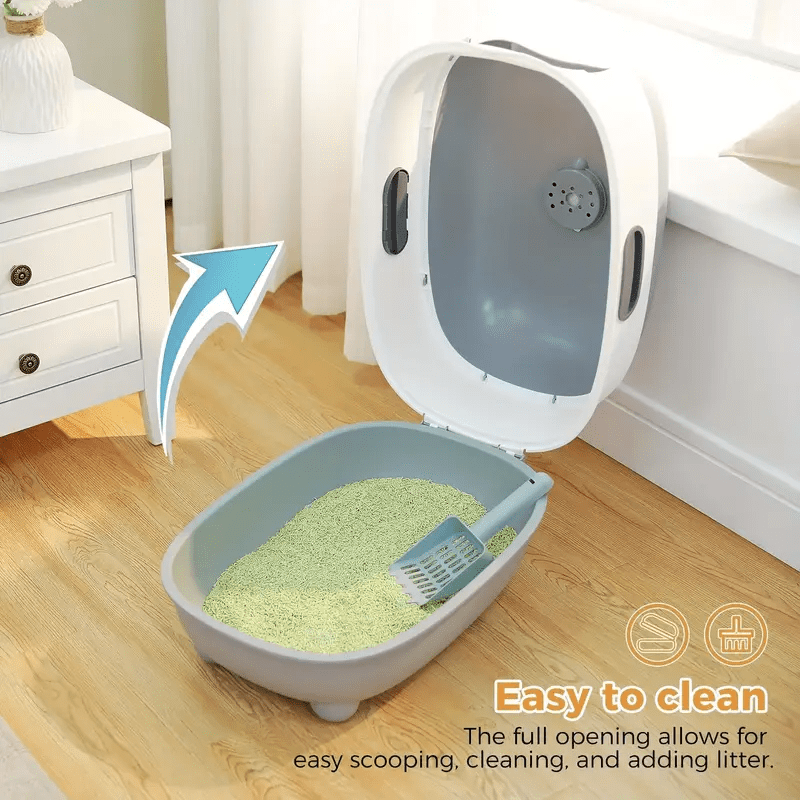 Spacious Fully Enclosed Cat Litter Box with Litter Scoop