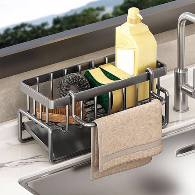 Soporte de esponja Wosthever organizador de fregadero de cocina gris