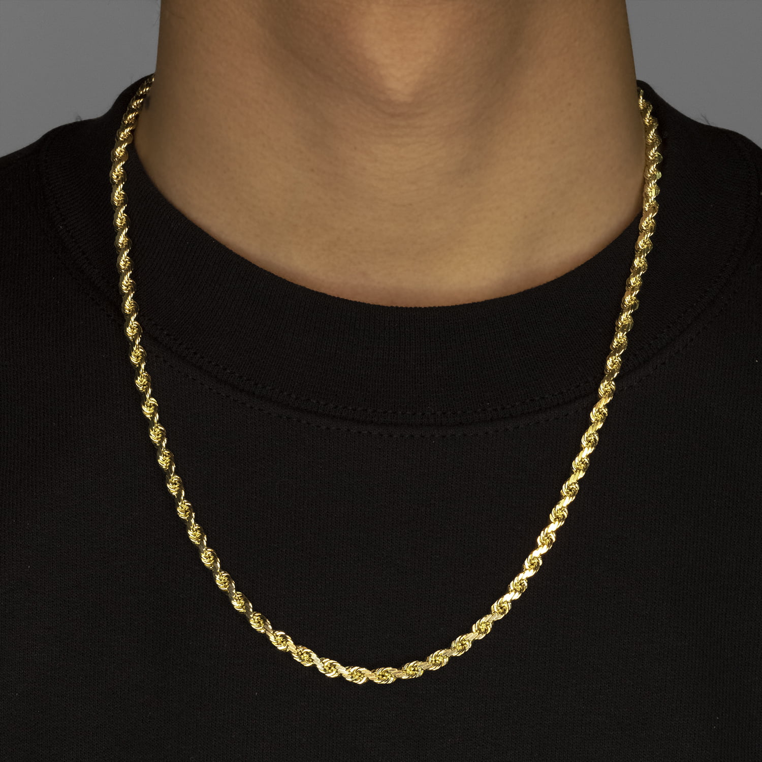 Diamond-Cut Solid Rope Chain Necklace 14K Yellow Gold 24