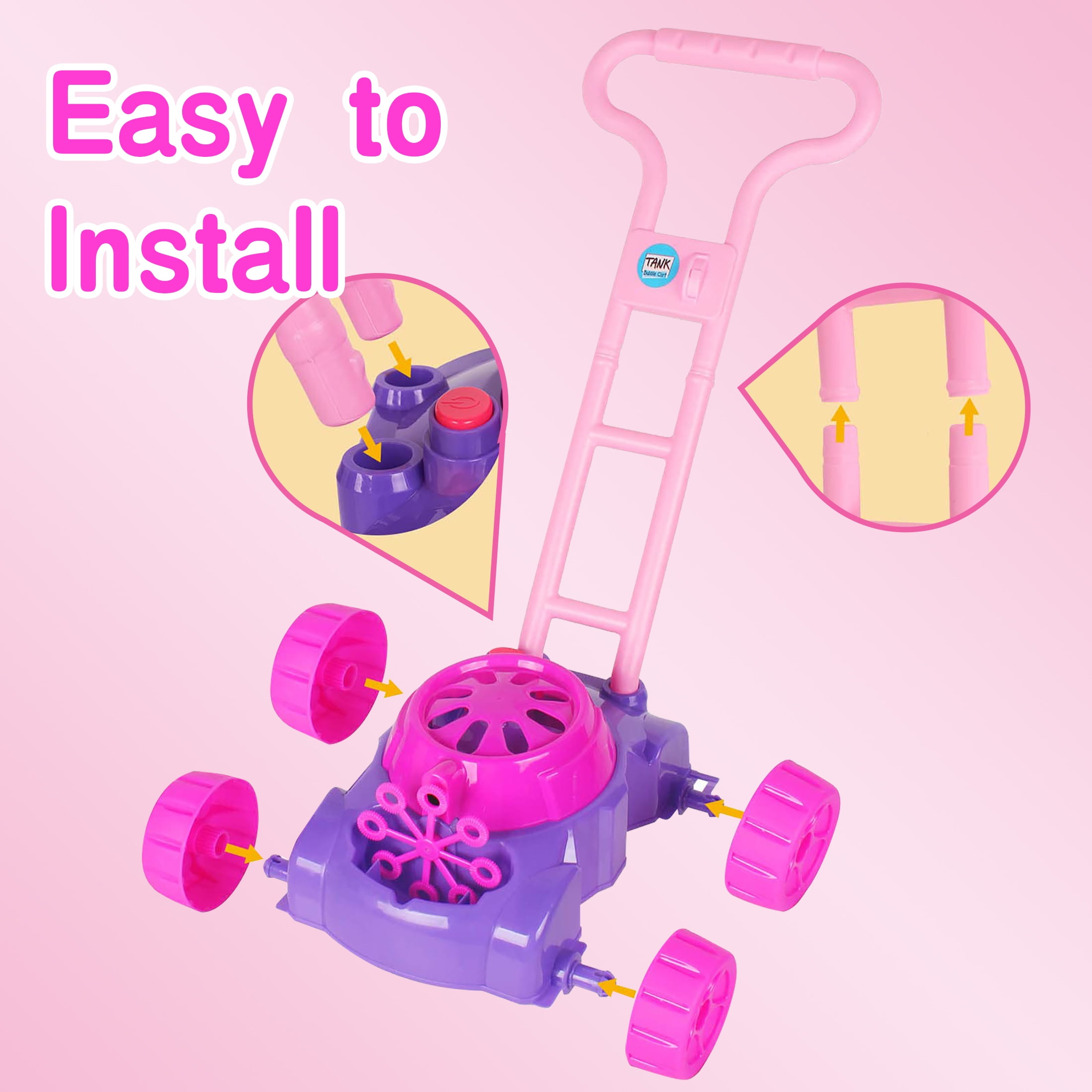 KOPPOP Bubble Lawn Mower - Bubble Machine for Outdoor and Indoor Use, Push Mower with Sound Effects and Bubble Blowing Function - Purple
