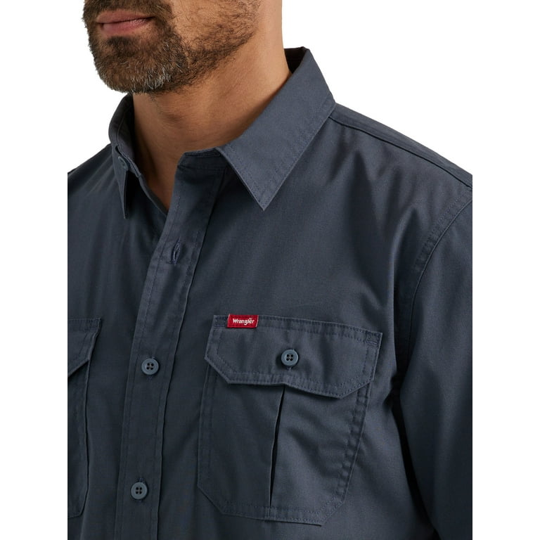 Wrangler Men's Shirt Comfort Flex Short Sleeve Denim Twill Button