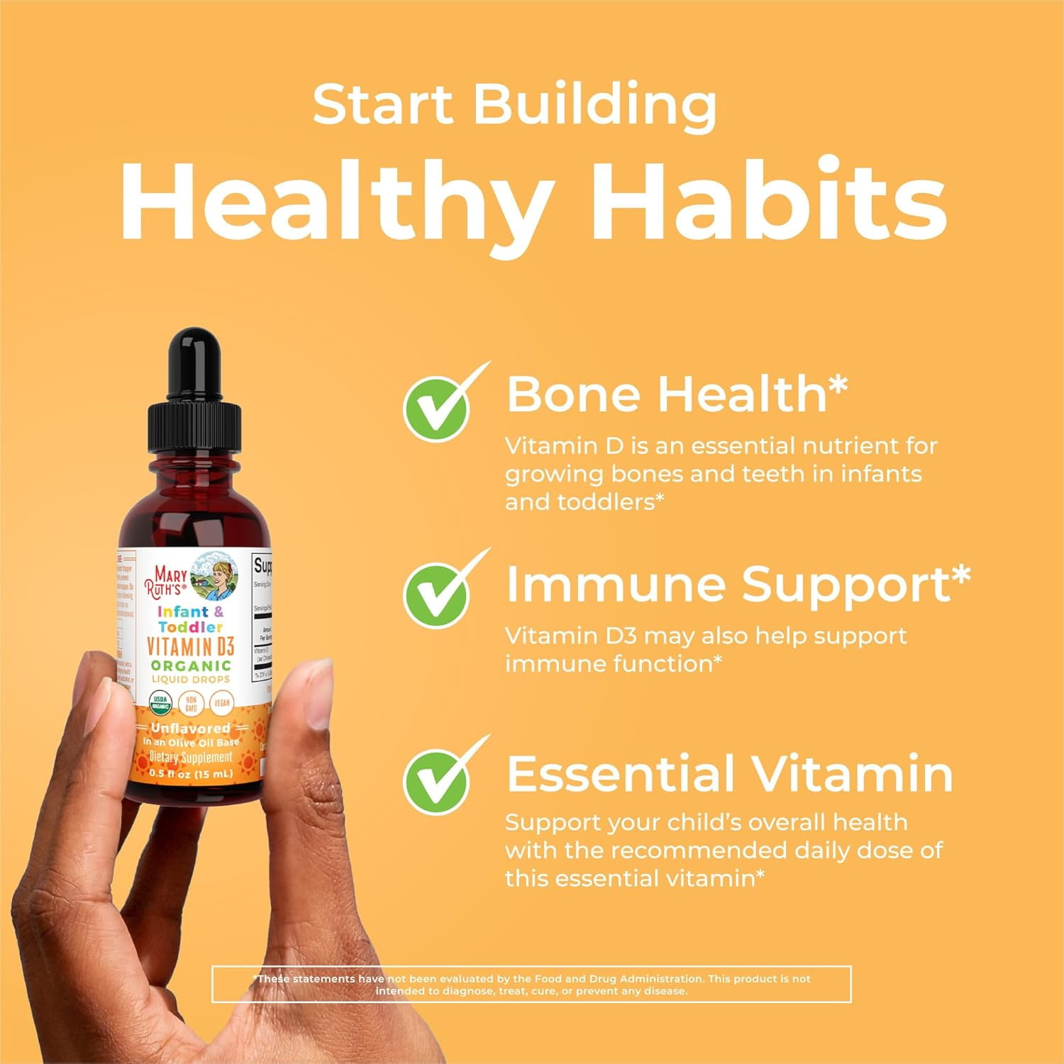 (2 pack) MaryRuth's Vitamin D3 Liquid Drops Supplement for Infant & Toddler, USDA Organic, Olive Oil Infused, Vegan, Gluten Free, Sugar Free, 0.5 fl oz