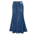 thumbnail image 3 of Women's Stretchy Denim Midi Skirt - High Waist Fishtail Bodycon Skirt, Button Closure, S-XXL, 3 of 7