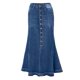thumbnail image 4 of Falda midi elástica de denim para mujer: falda ajustada de cintura alta con cola de pez, cierre con botones, tallas S-XXL, 4 of 8