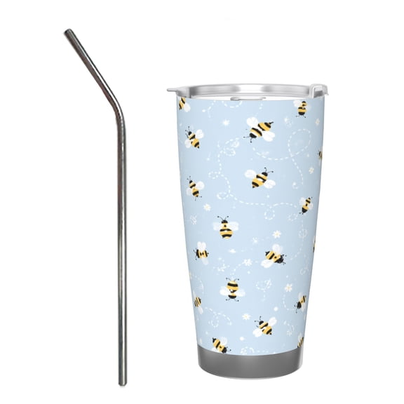 20oz Cute Bee Tumbler with Straw Stainless Steel Insulated Travel Coffee Cup Spring Gift with Stainless Steel Straw
