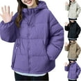 thumbnail image 5 of Yangnuo Womens Trendy Warm Comfy Clearance Puffer Jackets 2025 Women's Casual And Fashionable Long-sleeved Hooded Solid-color Pocket Zipper Winter Padded Jacket, 5 of 5