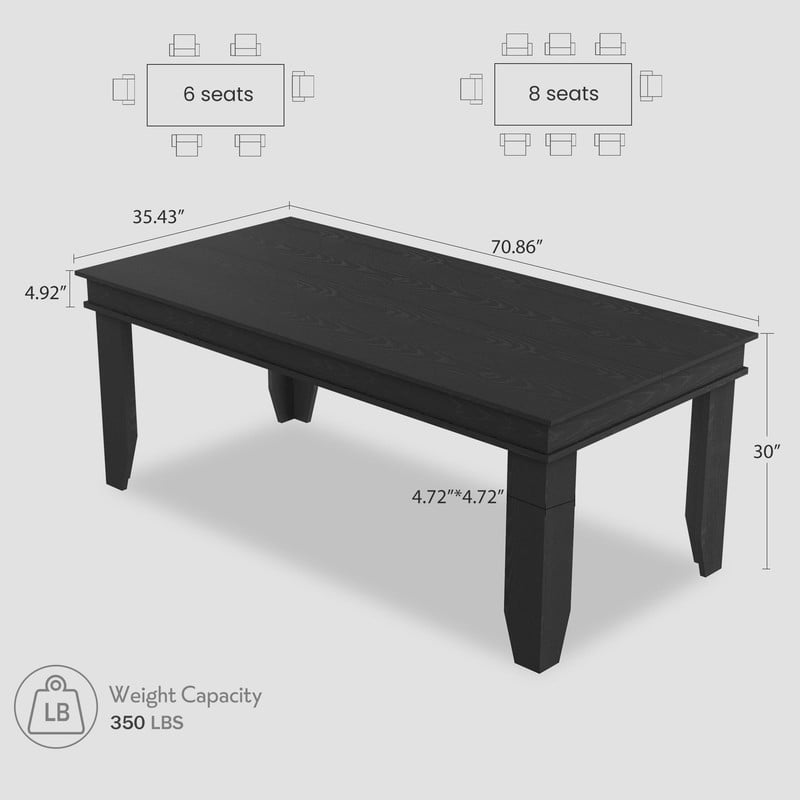 TROPOW Farmhouse Dining Table for 6-8 People, 71 in Long Kitchen Tables with Wooden Sturdy Frame, 6 ft Large Rectangular Dinner Table for Dining Room, Kitchen