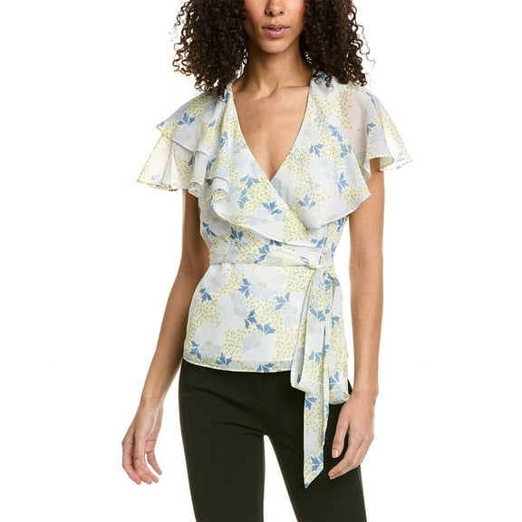 Ted Baker womens  Ruffle Wrap Blouse, 4, Blue