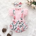 thumbnail image 5 of KVPLBQFD Baby Girls Summer Outfits Newborn Ruffle Short Sleeve Tops Floral Suspender Dress Shorts Sets with Bowknot Headband 0-12 Months Baby Girl Clothes, 5 of 9