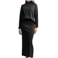 thumbnail image 2 of Aboser Women's 2 Piece Sweater Dress Set Soft Knit Maxi Bodycon Skirt Mock Neck Sweaters Outfits Maxi Length Pencil Skirt Set, 2 of 7