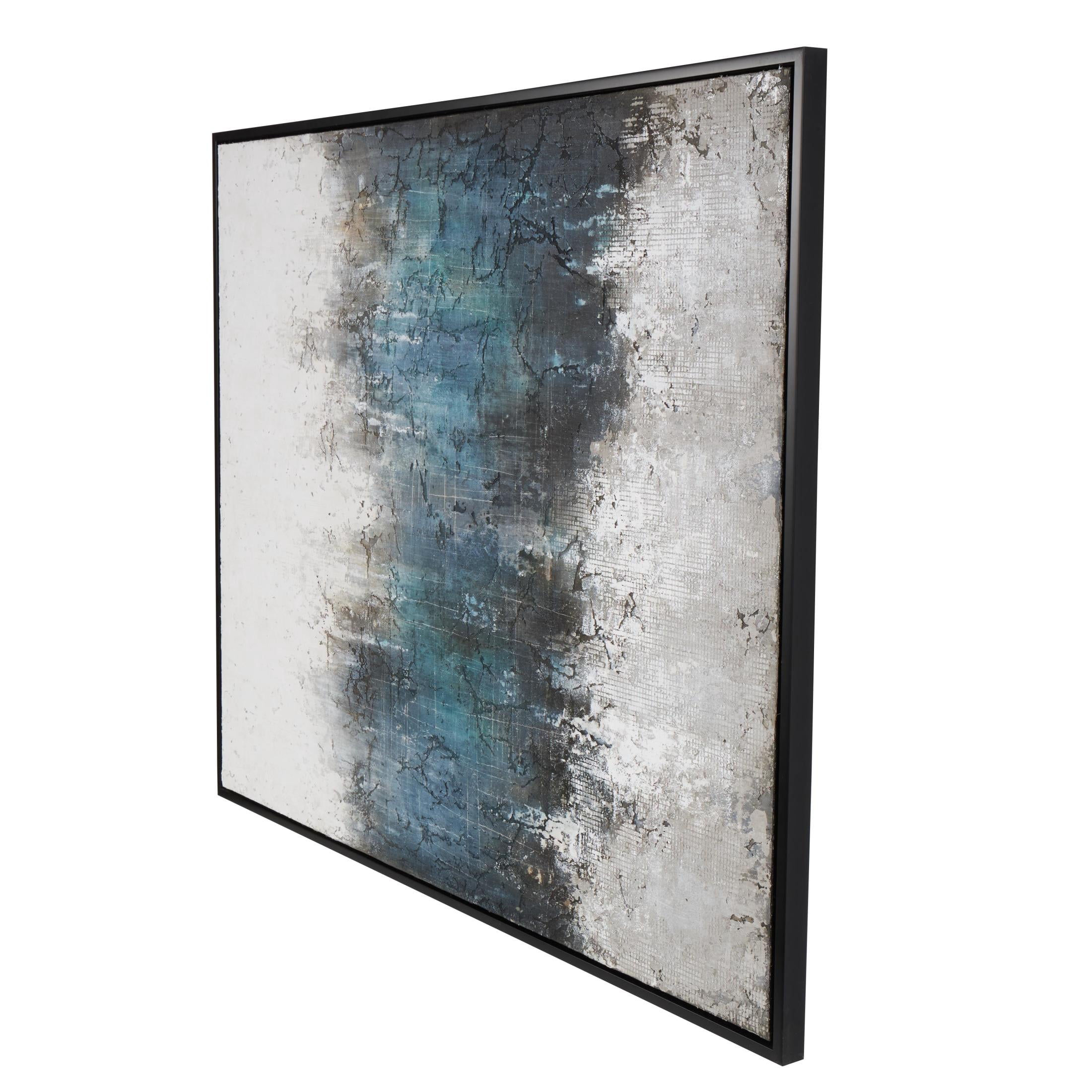 47" x 59" Silver Embellishments Geometric Framed Wall Art with Black Frame, by DecMode