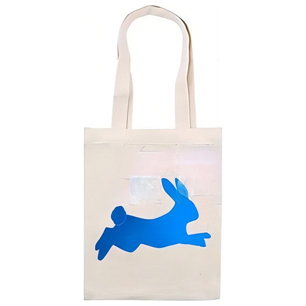 Small Easter Baskets, Eco-Friendly Canvas Tote Bag with Rabbit Print Reusable Grocery Shopping Bag for Daily Use, Durable & Stylish, Easter Gifts That Both Boys and Girls Need (Blue)