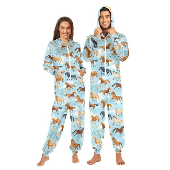 joogoo Running Horse Blue Unisex Adults Onesies Pajamas Jumpsuits L