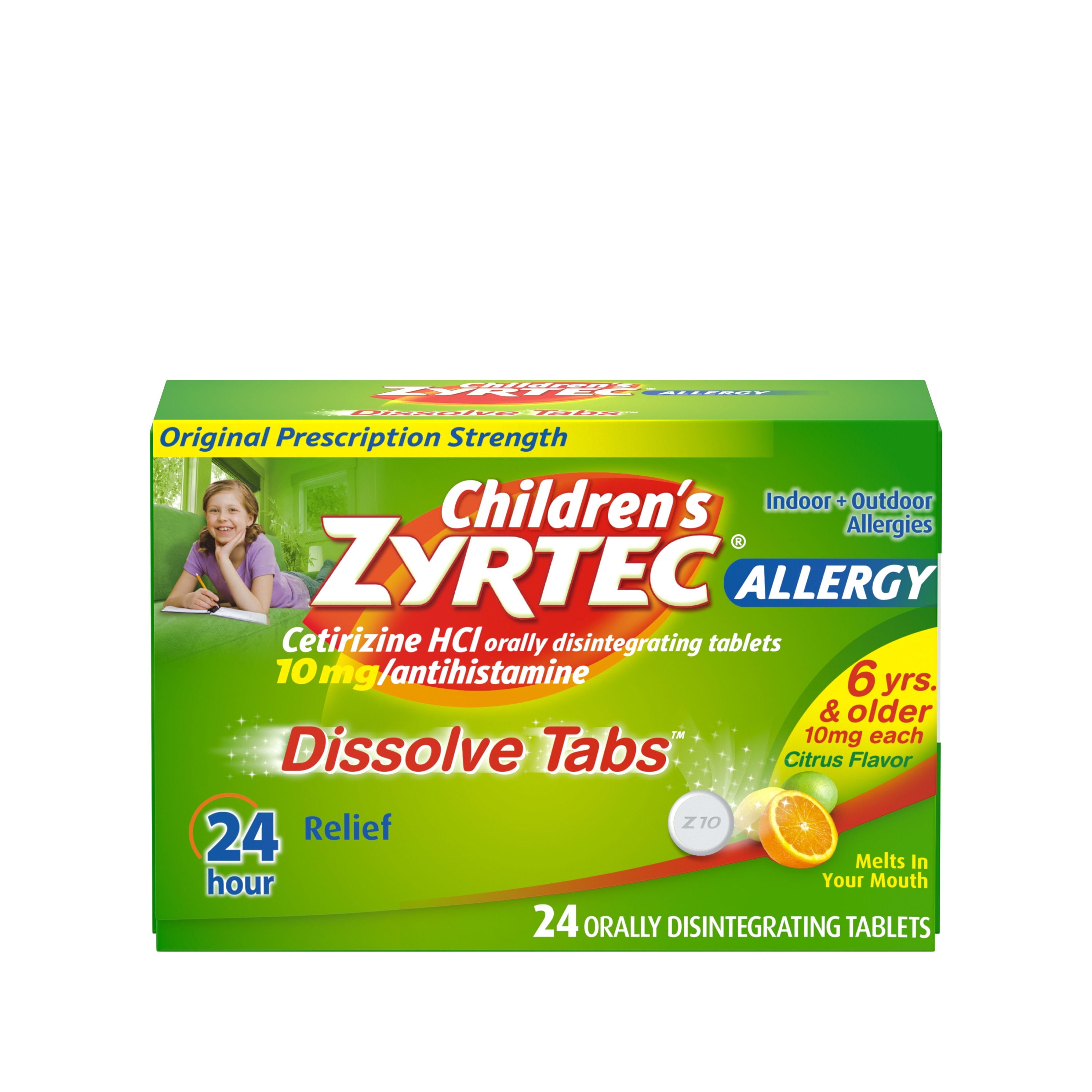 Children's Zyrtec 24 Hr Allergy Relief Dissolve Tablets, Citrus, 24 ct