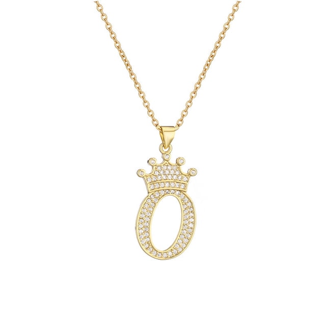 Collar con colgante de letra inglesa y corona de circonitas en color oro real bañado en cobre para mujer