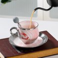 thumbnail image 3 of Ounissouiy Taza de café de cerámica de estilo europeo, juego de té, platillo, cuchara, tazas con mango dorado para oficina, accesorios para Juegos de servir café y té Rosa 200ML, 3 of 6
