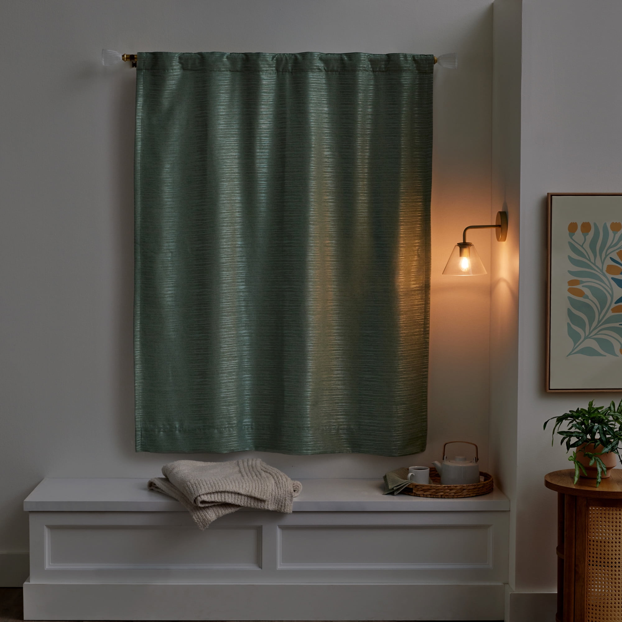 Better Homes & Gardens Striated Luxe Blackout Curtain Panel, 1 Panel, Pole Top/Back Tab, Green River, 50 in x 63 in