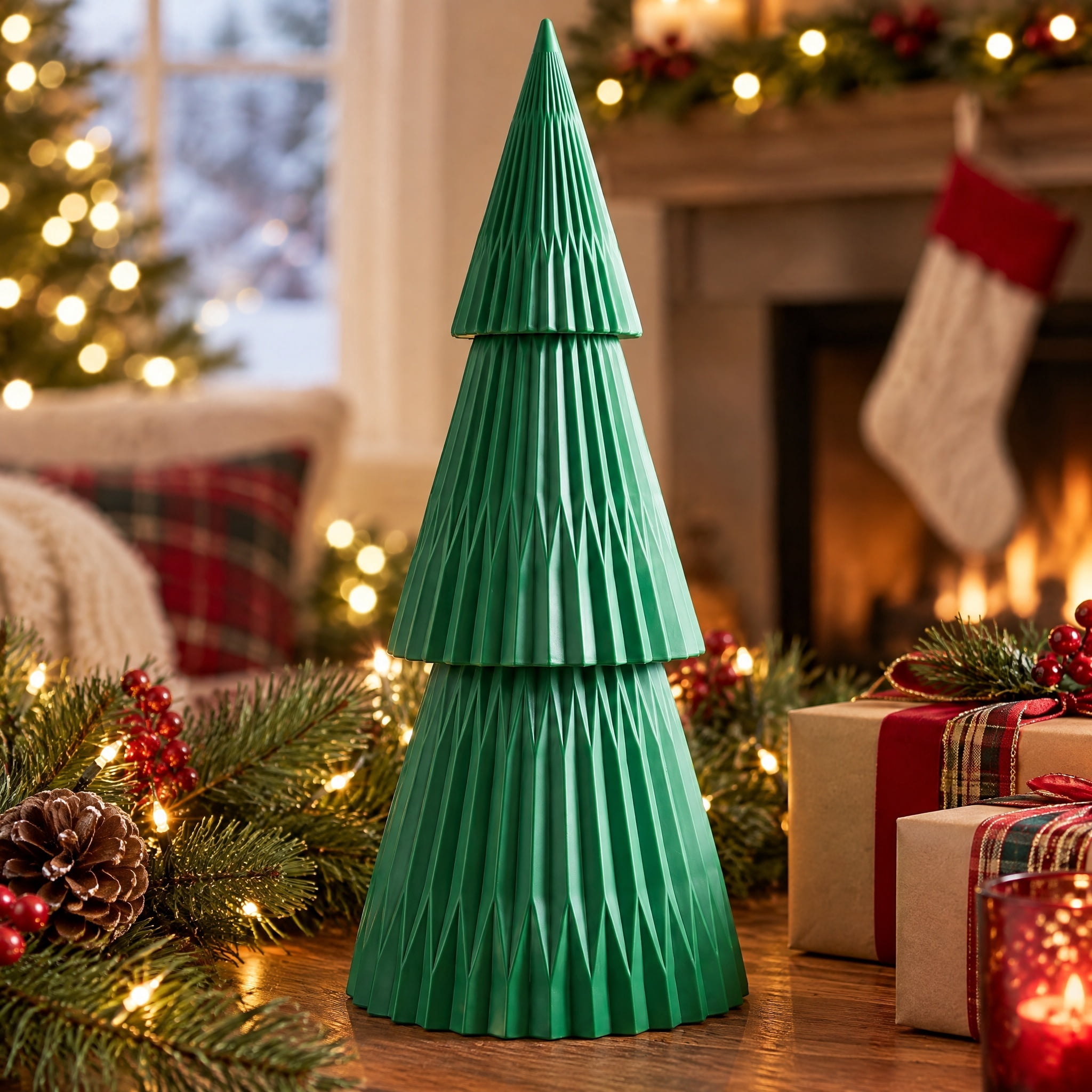 Blow Mold Honeycomb-Style Tree Outdoor Christmas Decoration, Green, 3', by Holiday Time