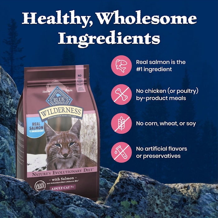 Blue Buffalo Wilderness High-Protein Salmon Mature Cat Food, 7+ Years, 5lb photo 5