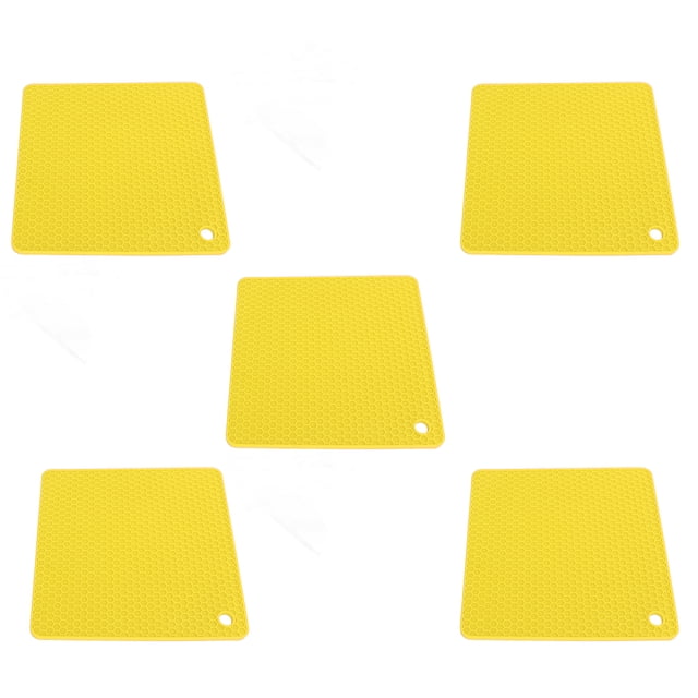 5pcs Silicone Pot Holders Mat Heat Resistant Anti Slip Square Honeycomb Trivet Mat Hot Pads for Kitchen Counter Yellow