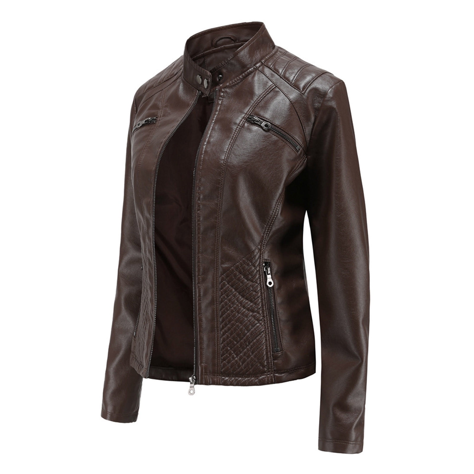 Miluxas Women's Faux Leather Classic Asymmetrical Motorcycle Jacket (Standard & Plus Sizes) Coffee 12(XXL)