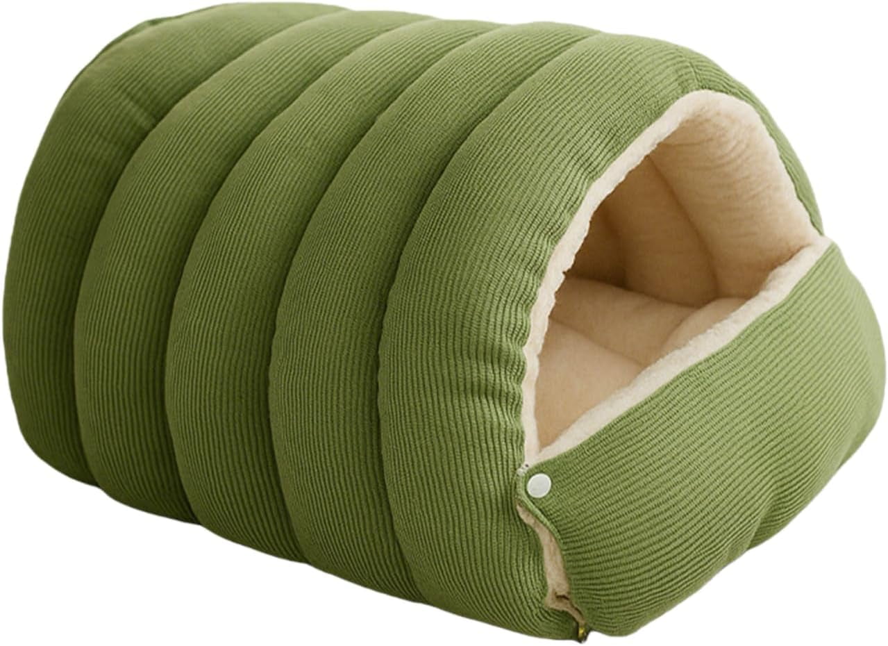 cutypet Winter cave,Cozy Comfort Plush pet cave,Winter cave Bed,Cozy Hideaway pet Bed,Removable and Washable Winter cat cave Bed for Cats and Dogs (Green, L:22.44 * 14.56 * 11.02 in)