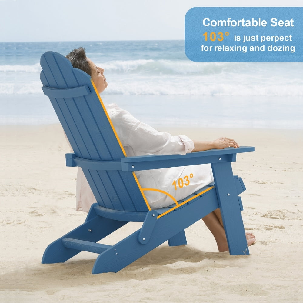 WINSOON All Weather HIPS Outdoor Folding Adirondack Chair Outdoor Garden Patio Chair-Navy