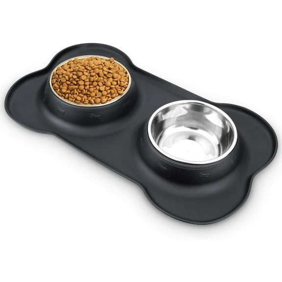 6-Cup Stainless Steel Dog Bowls Set – No-Spill, Non-Skid Mat – Durable & Easy Clean for Dogs & Cats