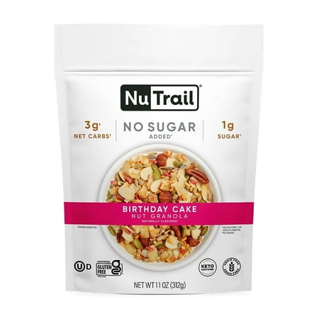 NuTrail Nut Granola, Birthday Cake, No Sugar Added, Gluten Free, Grain Free, Keto, Low Carb, Healthy Breakfast Cereal 11 oz. 1 Count