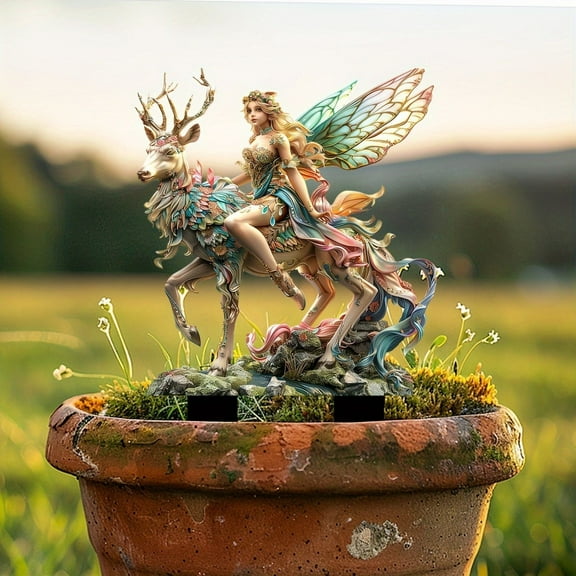 Holloyiver Bohemian Fairy Flower Pot Decoration, 2D Bohemian Fairy Flower Pot Decoration,Fairy Garden Accessories,Fairy Garden Figurines,for Pot Plants and Garden Yard Lawn Decor, A