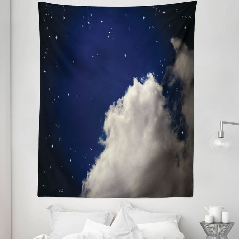 Cloud Tapestry Nocturnal Theme Realistic Illustration of Night Time Sky Fabric Wall Hanging Decor for Bedroom Living Room Dorm 5 Sizes Night Blue Off White by Ambesonne Walmart