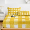 thumbnail image 6 of Twin XL Size Fitted Sheet Set - Yellow Plaid 2 Piece Bedding Sets 16" Deep Pocket Fitted Sheet with 1 Pillowcases, Watercolor Grid Checker Gingham Farmhouse Brushed Microfiber Hotel Luxury Bed Sheets, 6 of 9