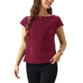 thumbnail image 4 of INSPIRE CHIC Cap Sleeve Dressy Top for Women's Boat Neck Office Work Belted Peplum Tops XL Burgundy, 4 of 6