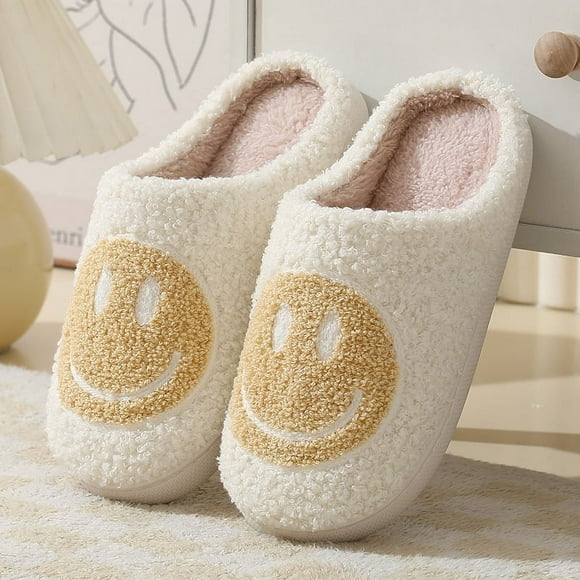 Autumn/winter Furry Couple Cotton Slippers Women‘s Bags Cute Thick Soles Cartoon Anti Slip Interior for Home Use Smiling Face tzw