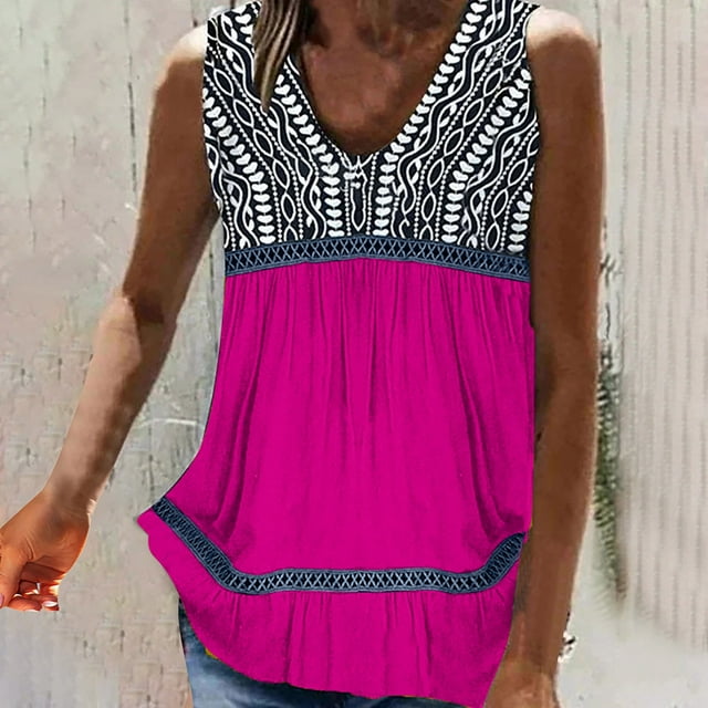 LSLJS Débardeurs pour Femmes Gilet Imprimé Mode pour Femmes Col Rond Ample Sans Manches T-Shirt Chandail Hauts Blouse