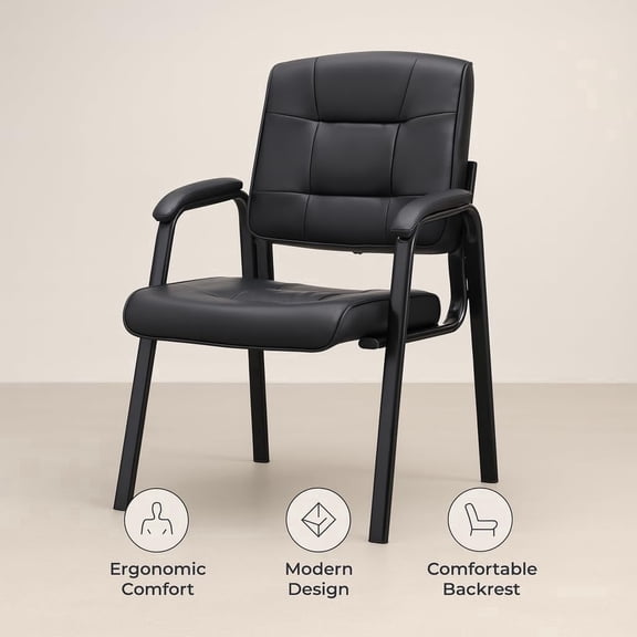 Naomi Home Mindy Office Guest Chair Set of 2, Heavy Duty Leather Executive Waiting Room Chairs, Lobby Reception Chairs with Padded Arm Rest, Side Chair, Conference Room Chairs Set of 2- Black