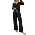 thumbnail image 4 of SCSAlgin Women's 2 Piece Lounge Set Notch Neck Long Sleeve T Shirt and Drawstring Pants Pajama Sets Sleepwear, 4 of 7