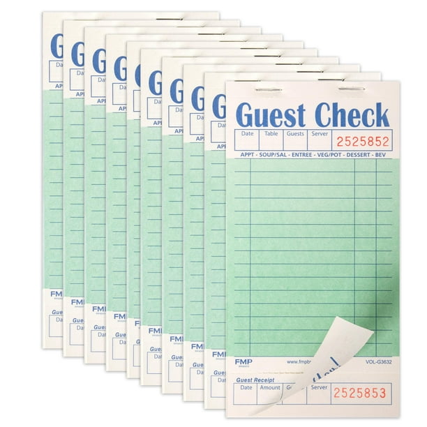 Chequeras Guest Check-Books para servidores FMP Brands, paquete de 10 (500 hojas)