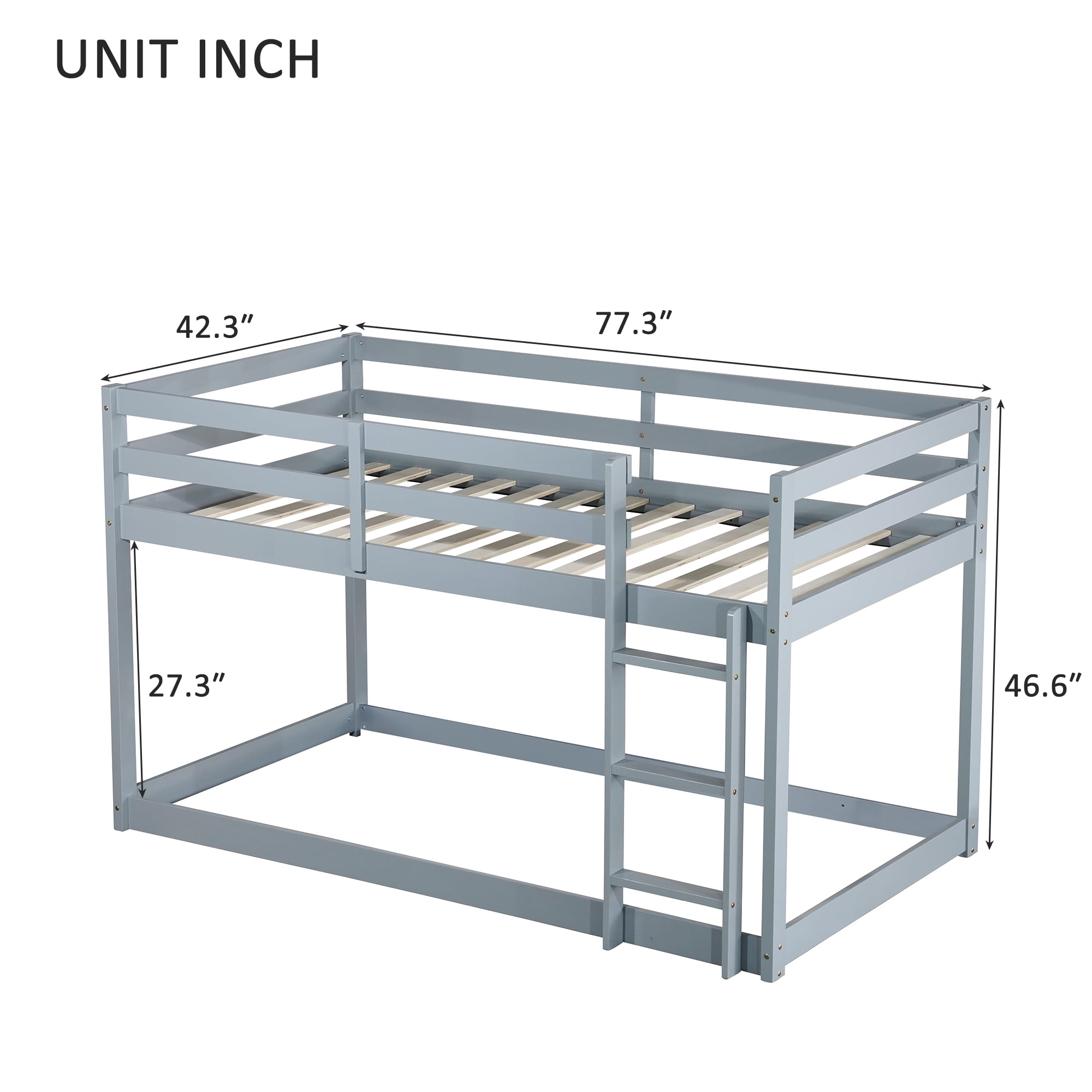 Sailvan Floor Bunk Bed Twin Over Twin, Solid Wooden/Solid Rubber, Upper Bed Platforms crafted with Strengthened Slats
