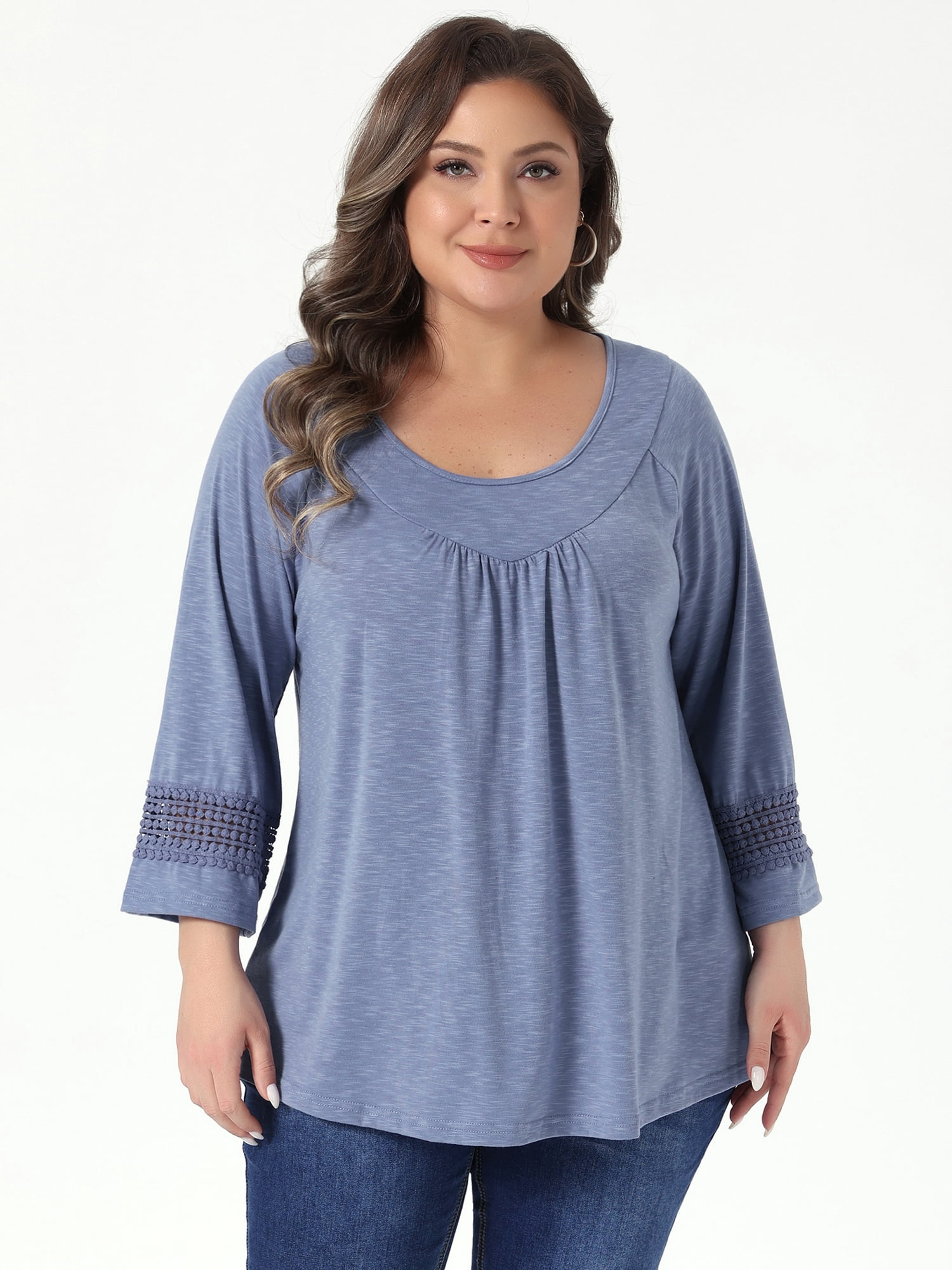 DARING DIVA Women's Plus Size Winter Kimono Long Sleeve Casual Top 2X Gray Blue