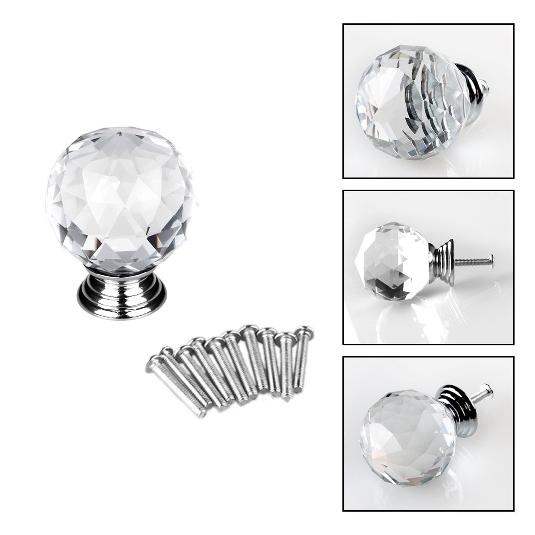 6PCS/LOT Diameter 50mm Crystal Glass Door Knobs Cabinet Pulls Crystal Glass Door Drawer Cabinet Furniture Handle Knob Screw 