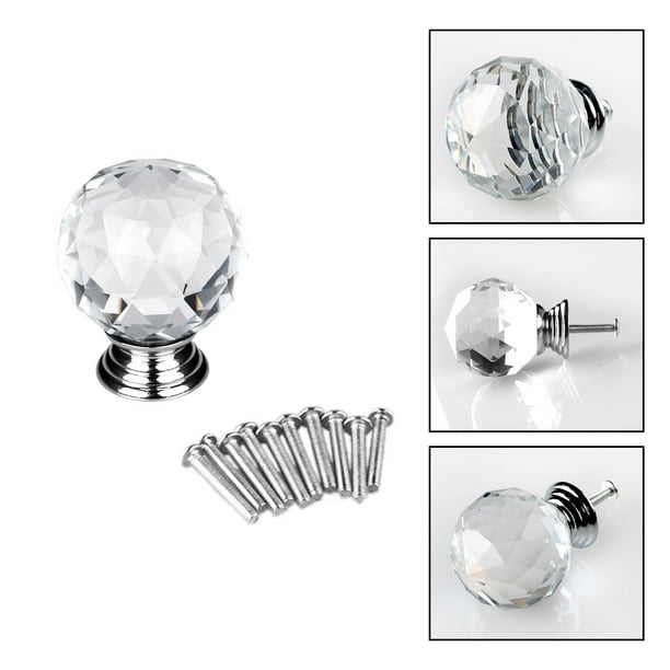 30mm Diamond Crystal Glass Drawer Knobs Home Kitchen Cabinet