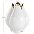 thumbnail image 3 of DecMode 11" Floral Dimensional Shaped White Ceramic Vase with Metallic Gold Rim, 3 of 9