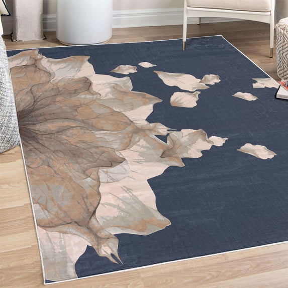Flower Decorative Rug, Abstract Themed Modern Futuristic Image with Water Like Colored Art Print, Quality Carpet for Bedroom Dorm and Living Room, 6 Sizes, Night Blue, by Ambesonne
