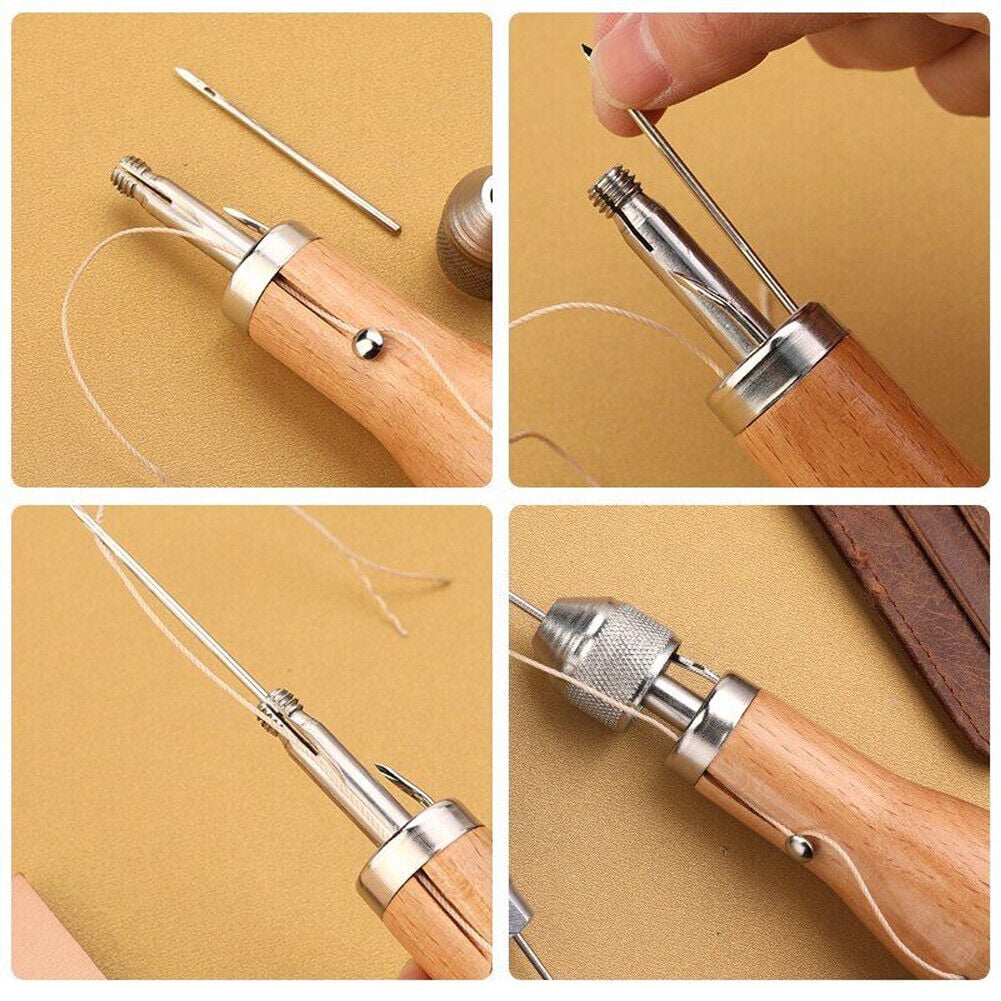 Leather Sewing Awl Thread Kit with Waxed Thread Manual Speedy Stitcher Tool USA
