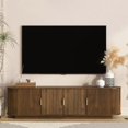 thumbnail image 2 of SESSLIFE 67" Fluted TV Stand for TVs up to 75", Modern Entertainment Center with Storage Cabinet and Sliding Tambour Doors, Curved Media Console for Living Room, Brown, 2 of 7