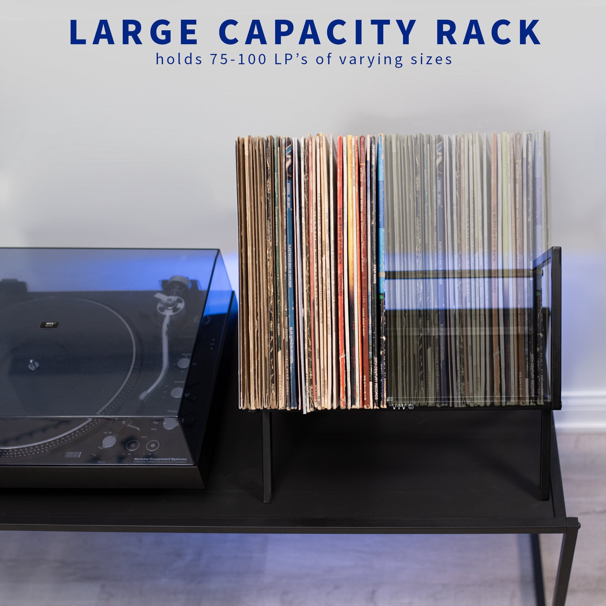 VIVO Black Steel Vinyl Record Holder, Album Organizer with 2 Cylindrical Magnets
