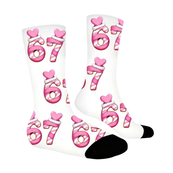 BRICH 67 Socks Kids Valentines Day 6 7 Meme Novelty Six Seven Crew Socks St Patricks Day Funny Gifts for Boys Girls White One Size