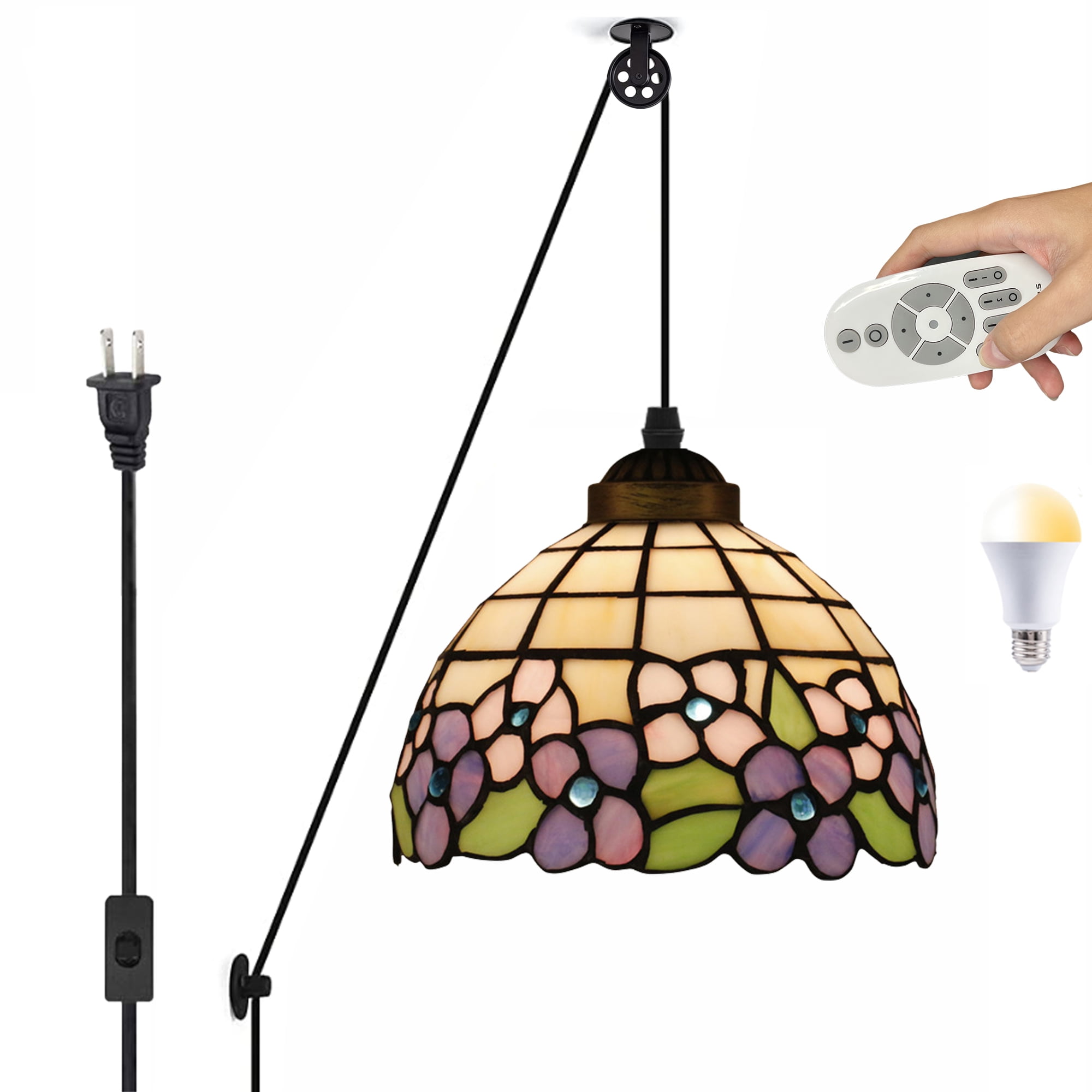 Kiven Plug in Pendant Light, Hanging Light Fixture with Pulley and