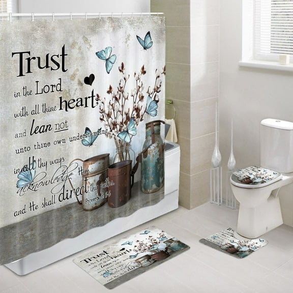 Drgilau Farmhouse Shower Curtain and Rugs Set